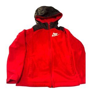 Nike Boys Zip-Up Hoodie Jacket Red & Black Polyester Blend Size S